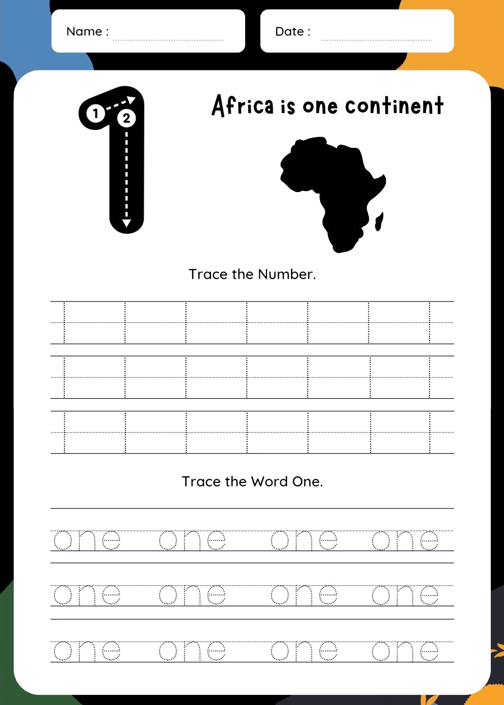 Number Wun (1) Bilingual Worksheet